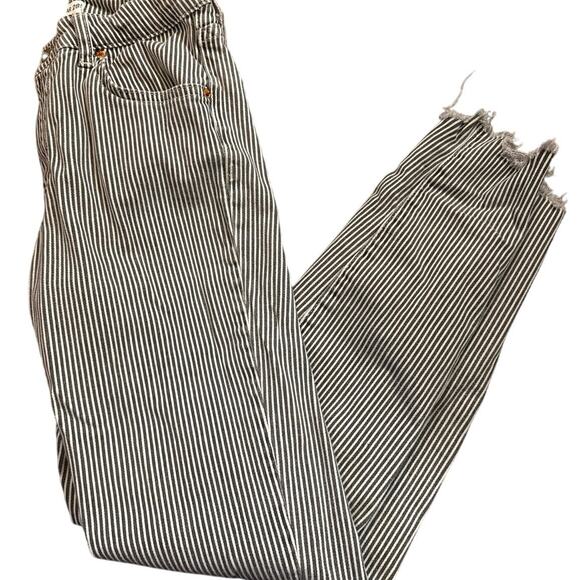 PULL&BEAR Striped Skinny Crop Jeans Sz 28 Gray White Raw Hem Stretch Cotton - Picture 10 of 14